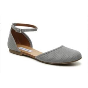 Steve Madden Maia Flats, Gray, Fabric, D’Orsay Ankle Strap Ballet Flats